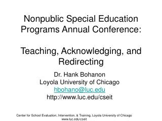 Nonpublic Special Education Programs Annual Conference: Teaching, Acknowledging, and Redirecting