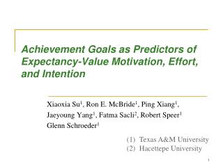 Achievement Goals as Predictors of Expectancy-Value Motivation, Effort, and Intention