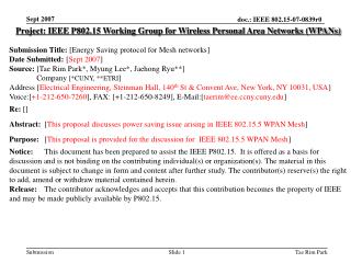 Project: IEEE P802.15 Working Group for Wireless Personal Area Networks (WPANs)