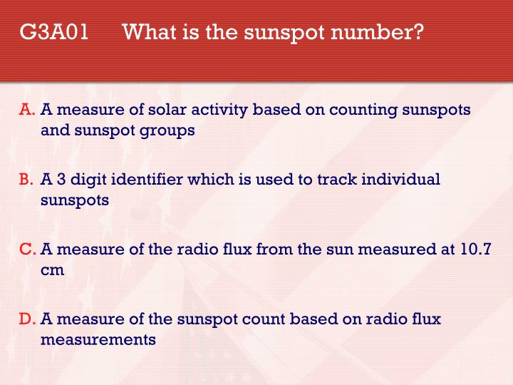g3a01 what is the sunspot number