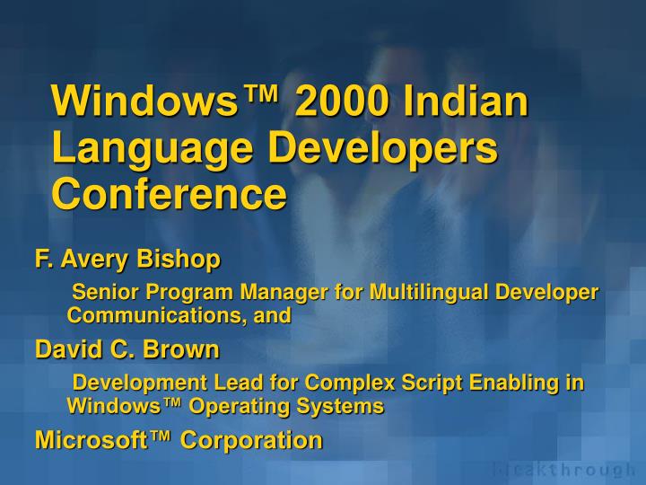 windows 2000 indian language developers conference