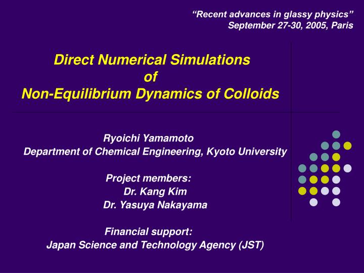 direct numerical simulations of non equilibrium dynamics of colloids