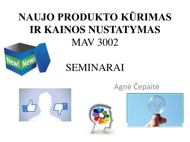 naujo produkto k rimas ir kainos nustatymas mav 3002 seminarai