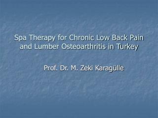 Spa Therapy for Chronic Low Back Pain and Lumber Osteoarthritis in Turkey