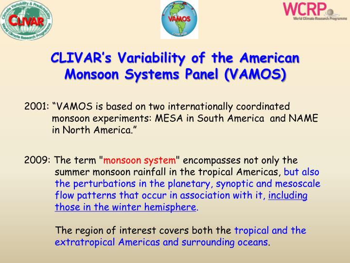 clivar s variability of the american monsoon systems panel vamos