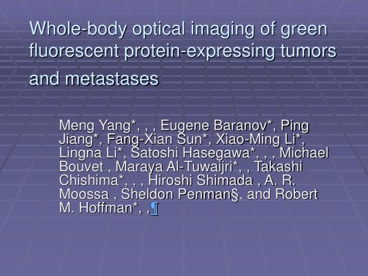 whole body optical imaging of green fluorescent protein expressing tumors and metastases