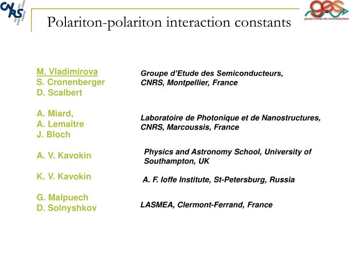 polariton polariton interaction constants