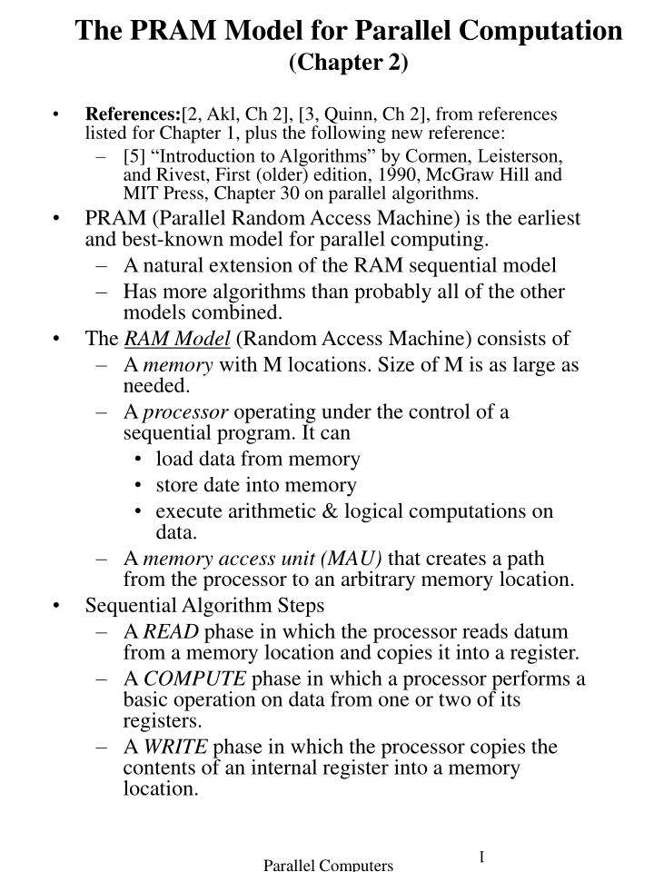 the pram model for parallel computation chapter 2