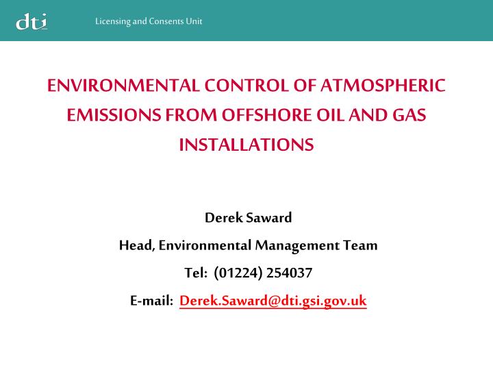 environmental control of atmospheric emissions from offshore oil and gas installations