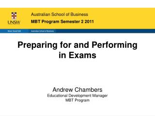 Australian School of Business MBT Program Semester 2 2011
