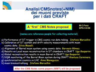 Analisi/CMSnotes(+NIM) dei muoni previste per i dati CRAFT