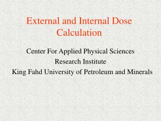 External and Internal Dose Calculation