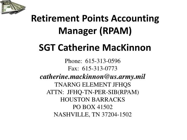 retirement points accounting manager rpam sgt catherine mackinnon