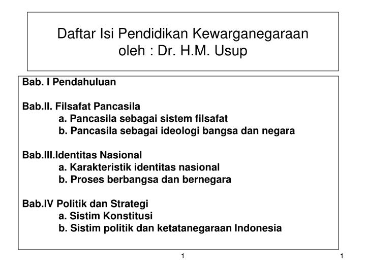 daftar isi pendidikan kewarganegaraan oleh dr h m usup