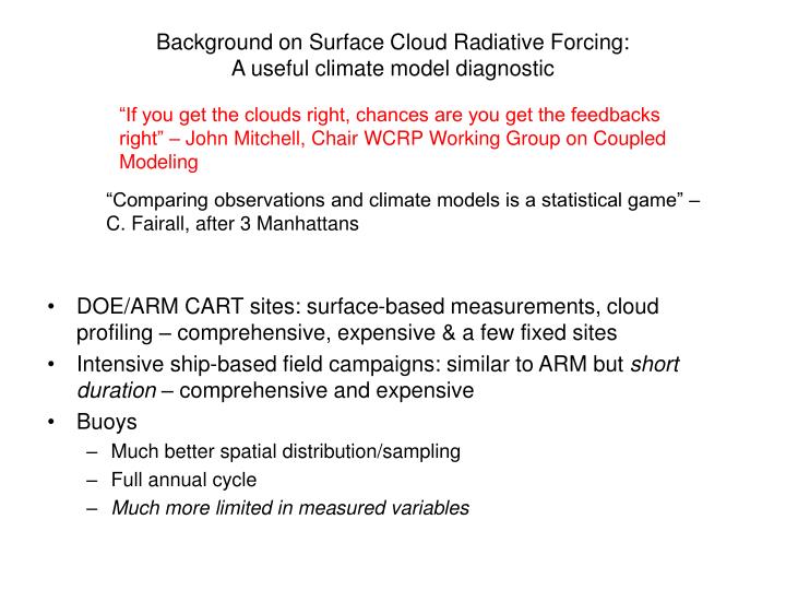 background on surface cloud radiative forcing a useful climate model diagnostic