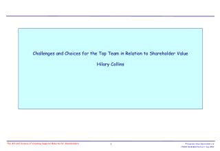 Challenges and Choices for the Top Team in Relation to Shareholder Value Hilary Collins