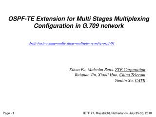 OSPF-TE Extension for Multi Stages Multiplexing Configuration in G.709 network