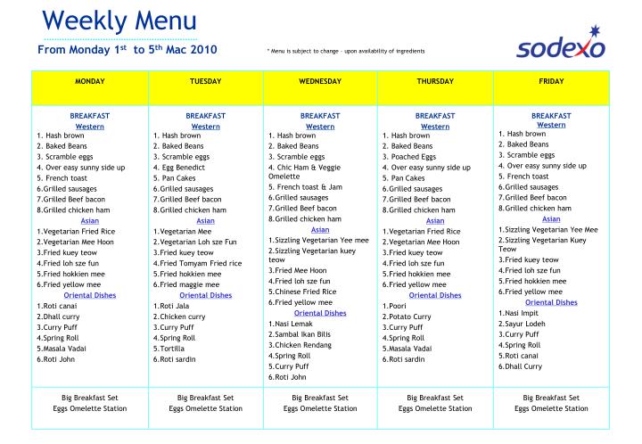 weekly menu