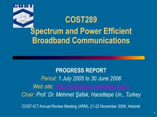 COST289 Spectrum and Power Efficient Broadband Communications PROGRESS REPORT
