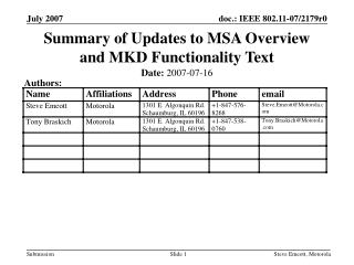 Summary of Updates to MSA Overview and MKD Functionality Text