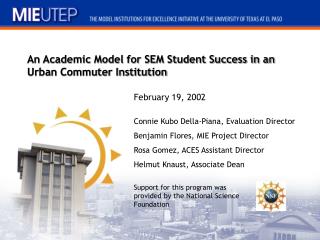 An Academic Model for SEM Student Success in an Urban Commuter Institution