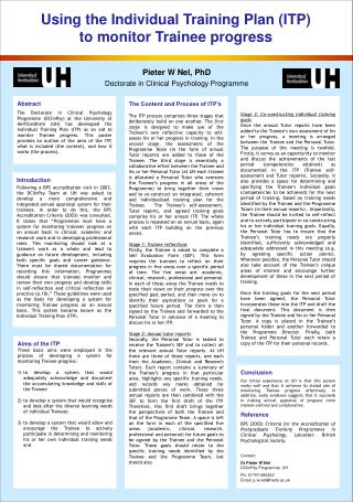 Using the Individual Training Plan (ITP) to monitor Trainee progress