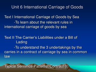 Unit 6 International Carriage of Goods