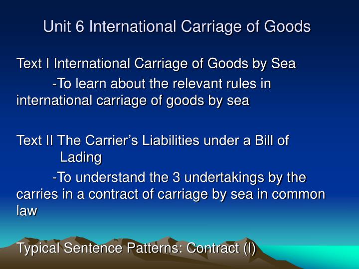unit 6 international carriage of goods