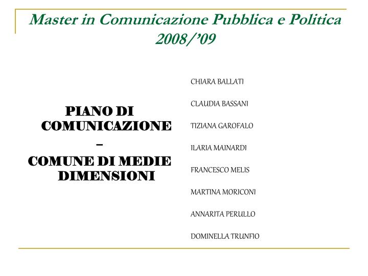 master in comunicazione pubblica e politica 2008 09