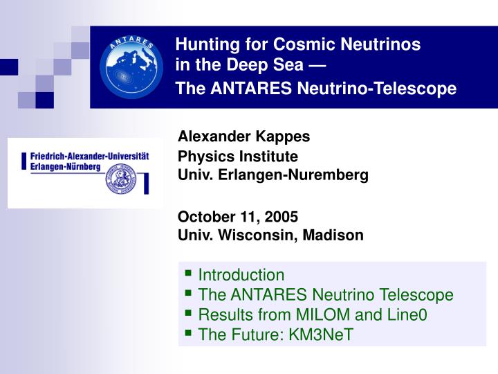 hunting for cosmic neutrinos in the deep sea the antares neutrino telescope