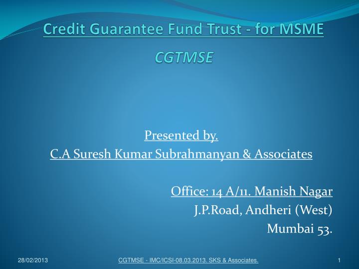 credit guarantee fund trust for msme cgtmse