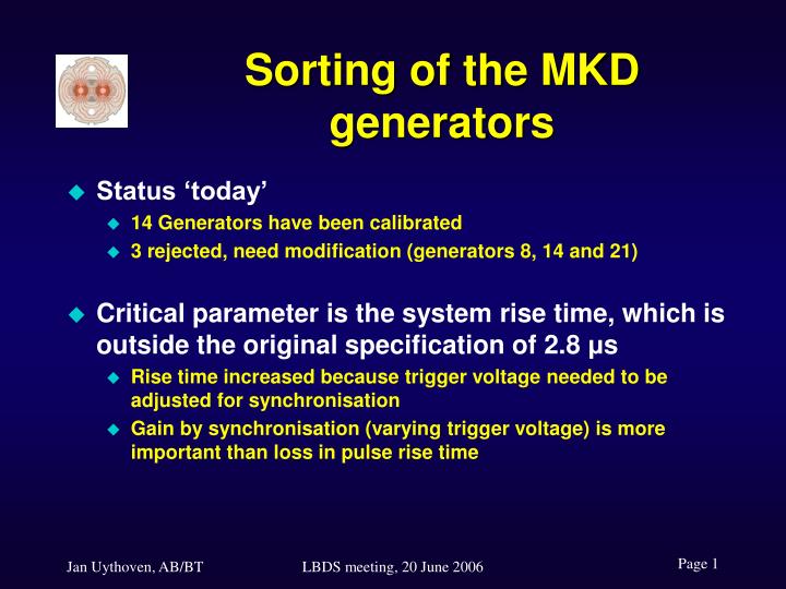 sorting of the mkd generators