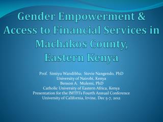 Gender Empowerment &amp; Access to Financial Services in Machakos County, Eastern Kenya