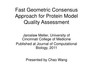 Fast Geometric Consensus Approach for Protein Model Quality Assessment