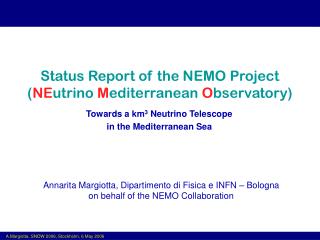 Status Report of the NEMO Project ( NE utrino M editerranean O bservatory)