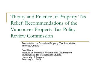 Presentation to Canadian Property Tax Association Toronto, Ontario Enid Slack