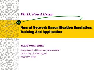 Ph.D. Final Exam Neural Network Ensonification Emulation: Training And Application