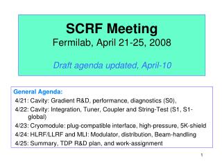 SCRF Meeting Fermilab, April 21-25, 2008 Draft agenda updated, April-10