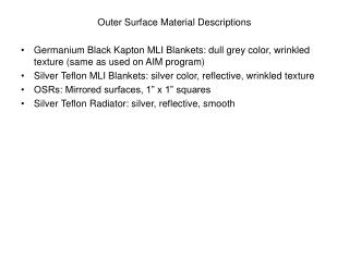 Outer Surface Material Descriptions