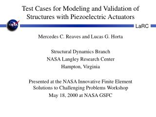 Test Cases for Modeling and Validation of Structures with Piezoelectric Actuators