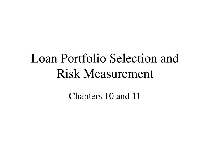 loan portfolio selection and risk measurement