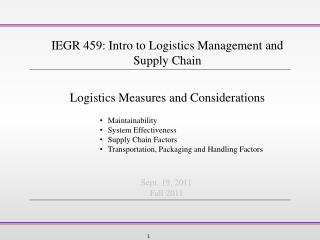 Logistics Measures and Considerations