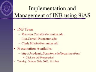 Implementation and Management of INB using 9iAS