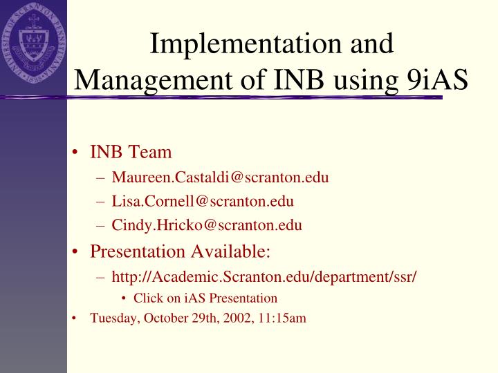 implementation and management of inb using 9ias