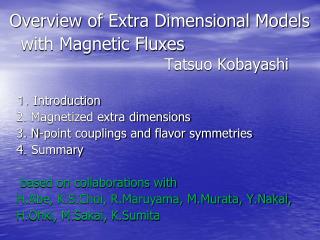 Overview of Extra Dimensional Models with Magnetic Fluxes Tatsuo Kobayashi
