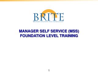 MANAGER SELF SERVICE (MSS) FOUNDATION LEVEL TRAINING