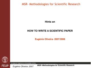 MSR- Methodologies for Scientific Research
