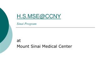 H.S.MSE@CCNY Sinai Program