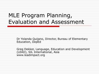MLE Program Planning, Evaluation and Assessment