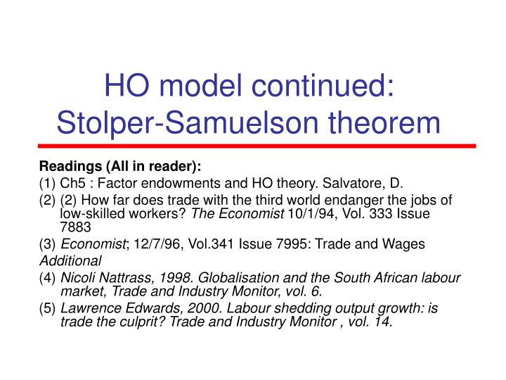 ho model continued stolper samuelson theorem